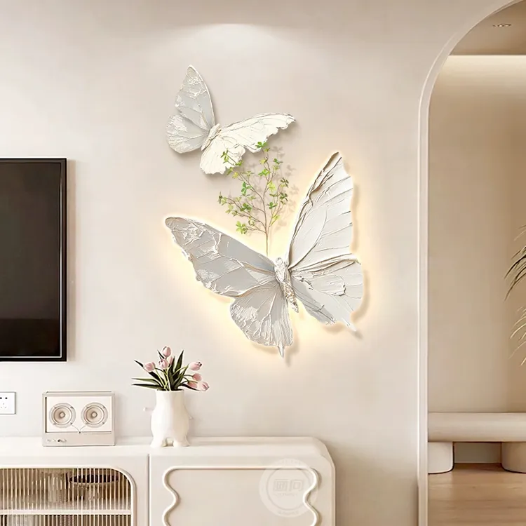 奶油风电视机背景墙装饰画法式蝴蝶客厅墙面挂件抽象立体餐厅挂画