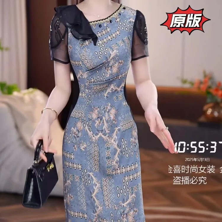 高档冰桑缎时尚女装连衣裙2025夏季新款显瘦洋气轻奢减龄礼服裙子