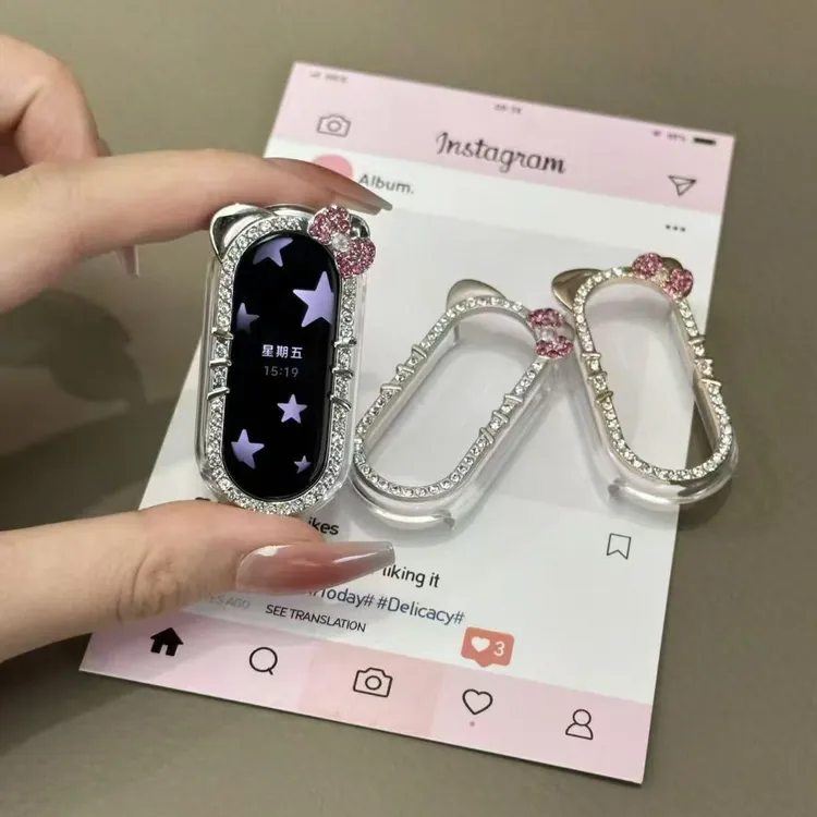 适用小米手环10/9手环保护壳镶钻kt小猫防摔镂空9NFC半包壳防磕碰