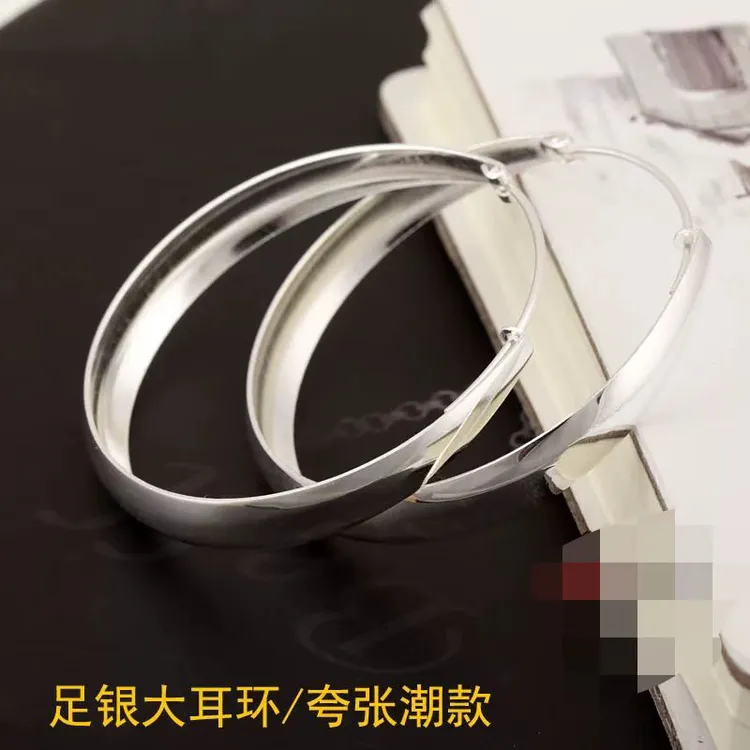 足银耳饰 【七牌银楼】纯银时尚手工耳环个性夸张光面经典