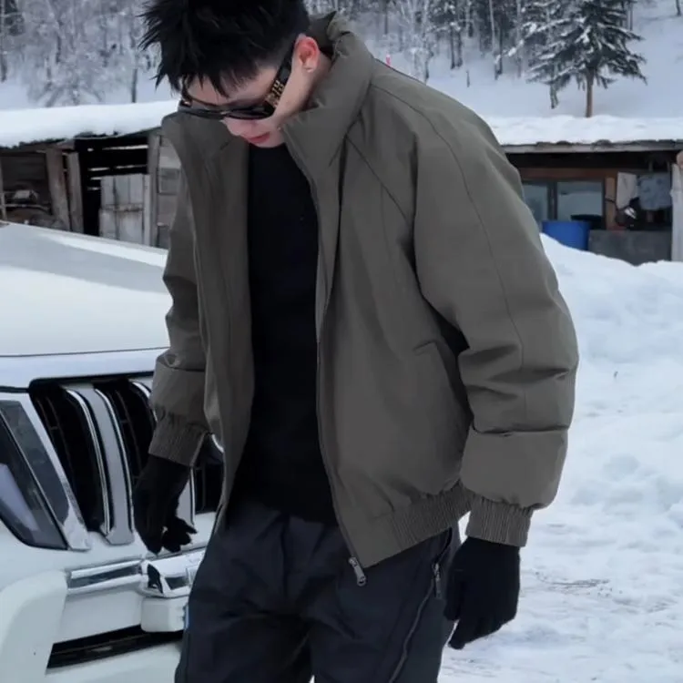 高级感白鸭绒短款羽绒服工装外套男痞帅风加厚保暖防寒服飞行夹克