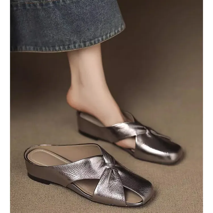 内增高包头拖半拖鞋女夏外穿2025新款交叉拼接软底镂空穆勒凉拖鞋