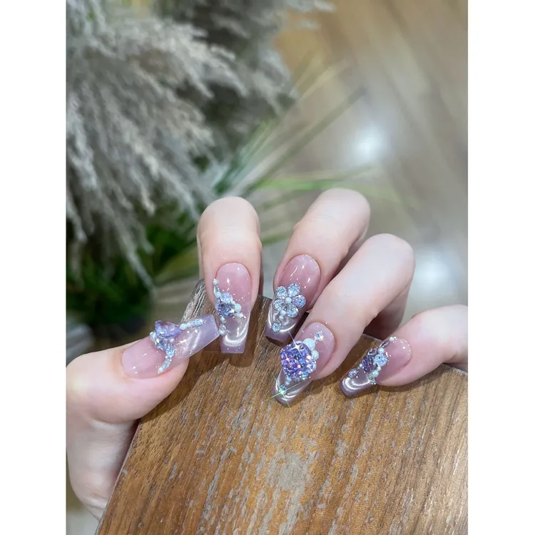 茉哉现货【琉璃紫】纯手工定制美甲婚甲拆卸穿戴甲S0882