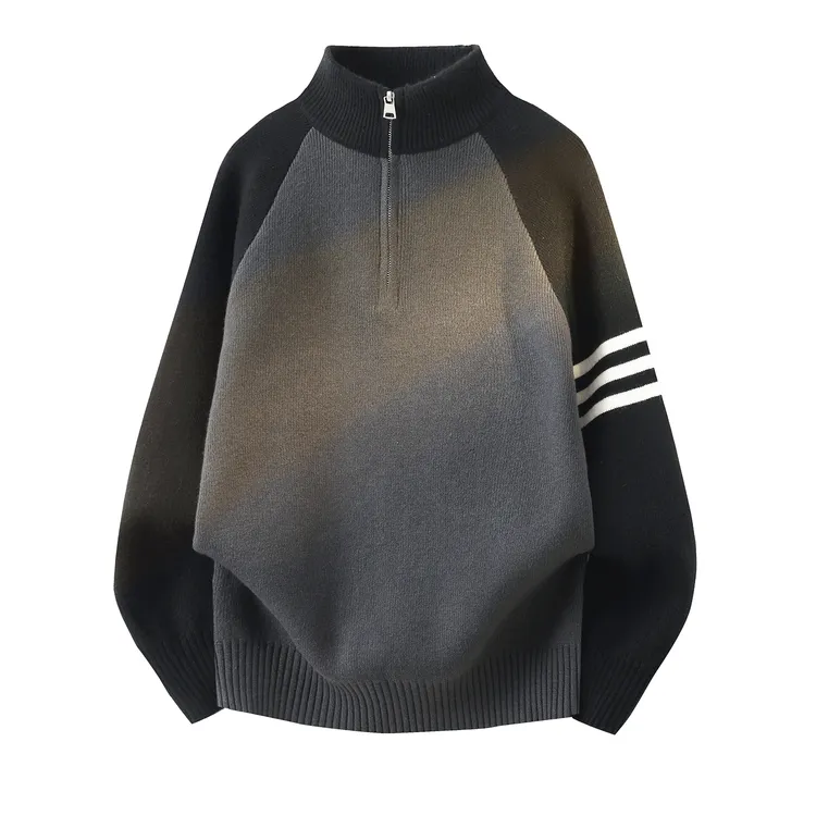 半高领拉链毛衣男加绒加厚秋冬季2025新款宽松打底针织衫男生潮牌