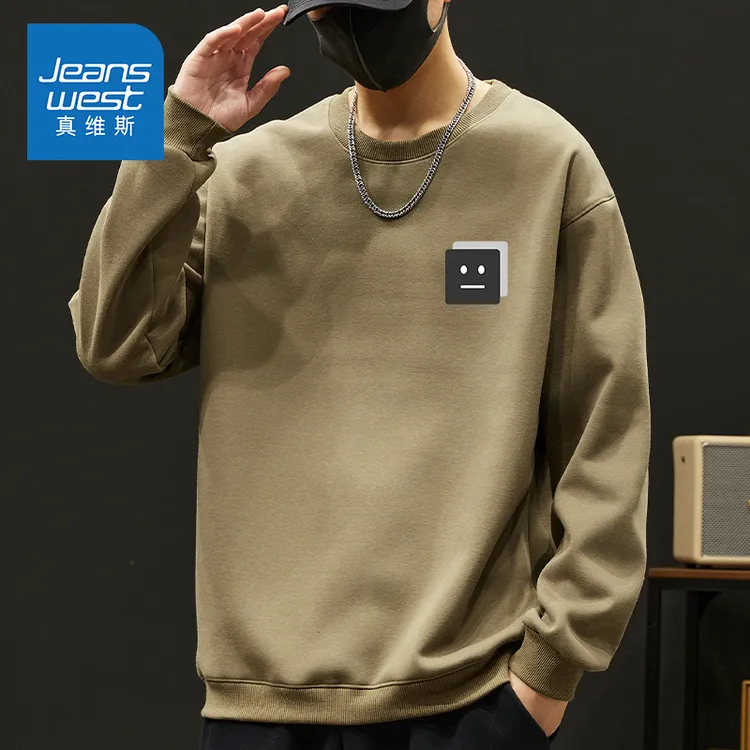 Jeanswest/真维斯春新款美式痞帅宽松重磅上衣圆领卫衣套头男外套