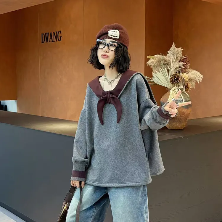 大码女装加绒长袖T恤120斤到260斤胖妹妹宽松遮肚子显瘦上衣秋冬