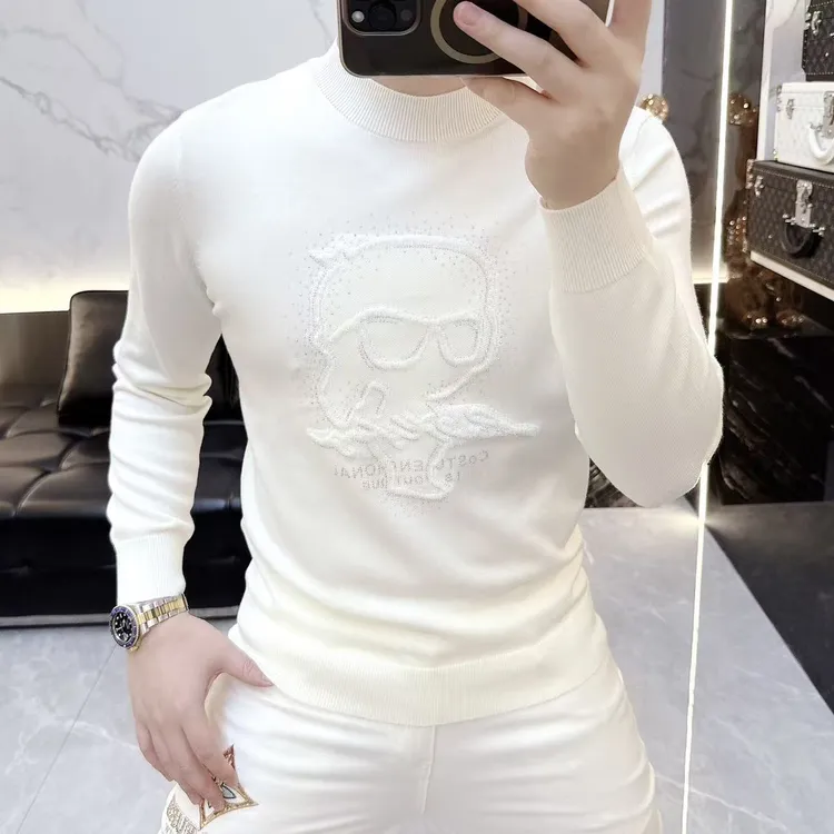 冰希设计款.修身圆领男士烫钻小老头高端潮牌羊毛衫2025冬季新款