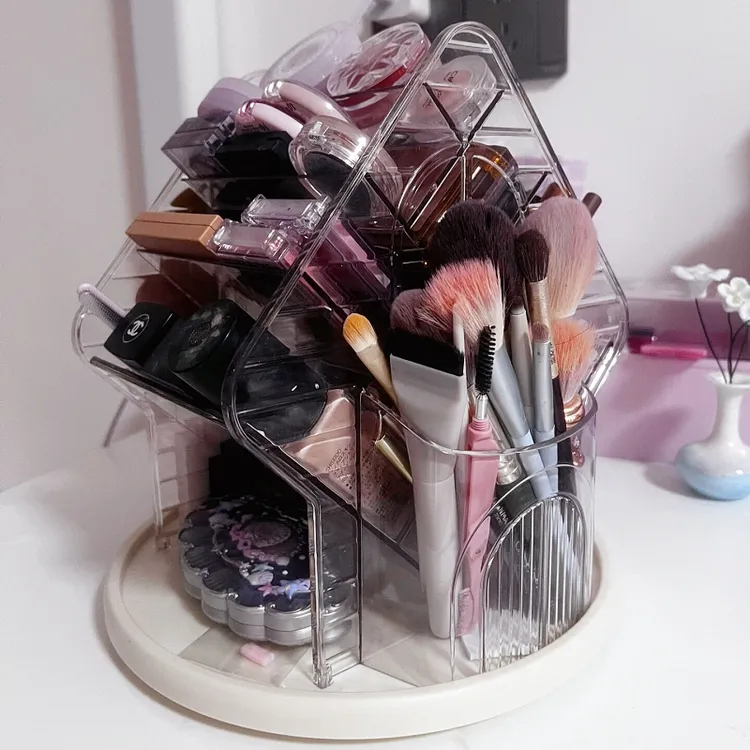 旋转透明亚克力桌面收纳盒化妆品刷口红整理盒高级感学生宿舍家用