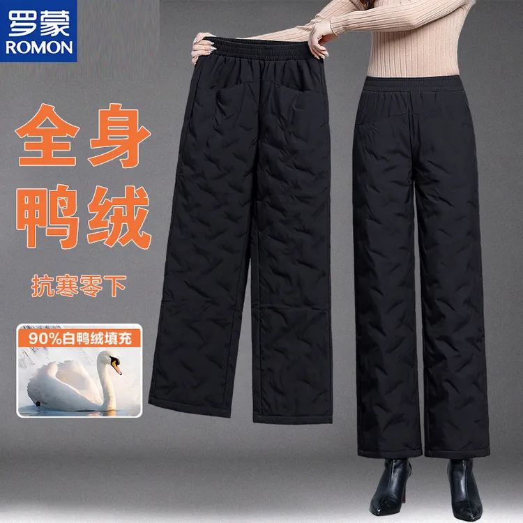 罗蒙羽绒裤外穿女冬时尚高腰2025年新款加厚保暖妈妈东北直筒裤