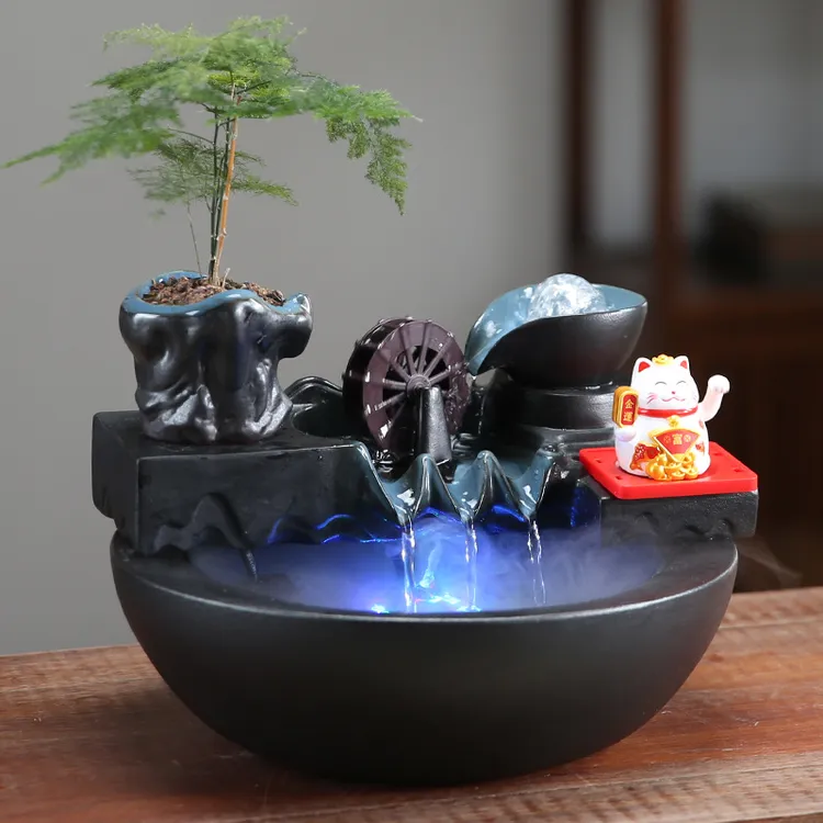 招财猫招手小风车流水摆件循环水入户玄关办公室前台客厅开业