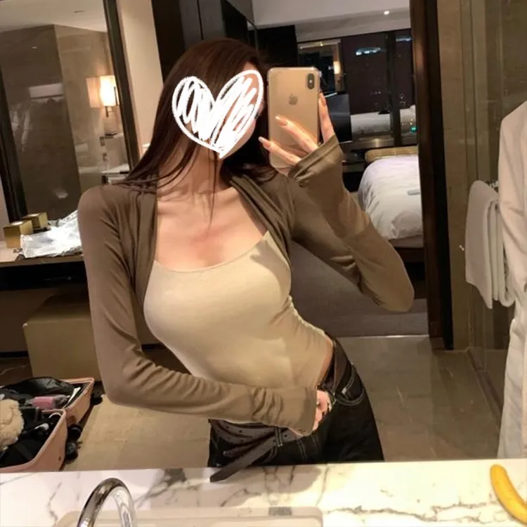 假两件拼色辣妹风内搭长袖T恤女装秋冬设计感打底衫修身显瘦上衣
