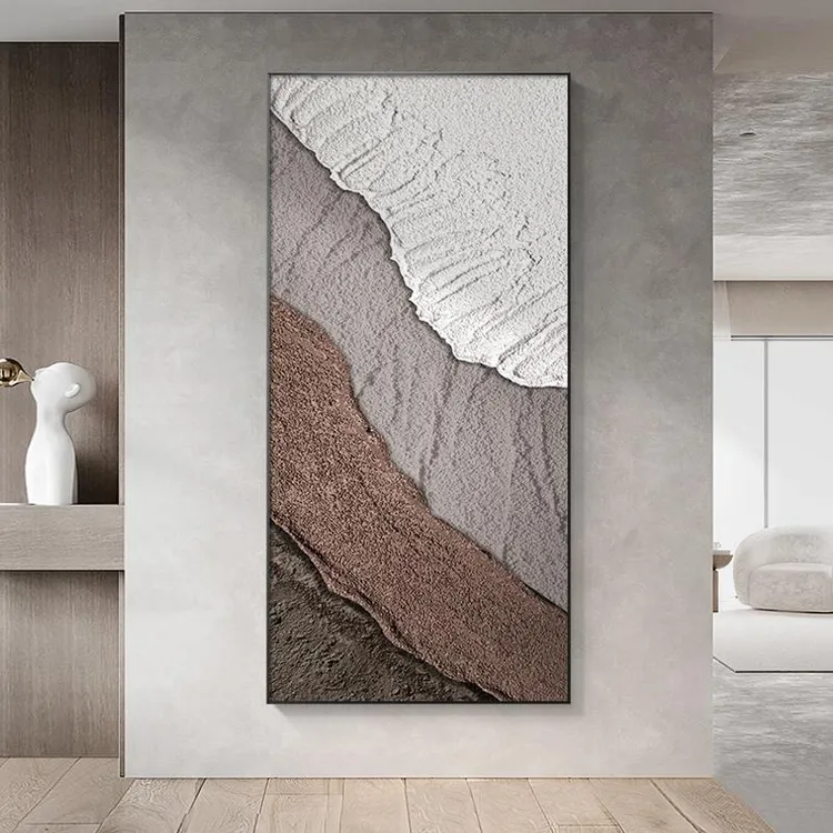 侘寂风入户玄关装饰画海浪肌理感走廊过道挂画高级感抽象竖版壁画