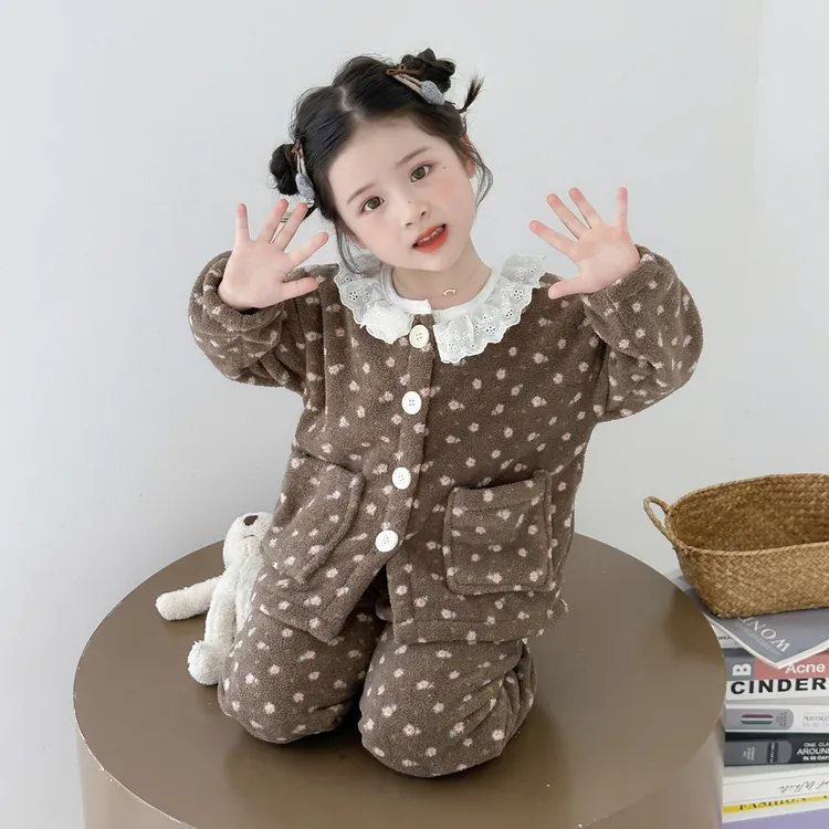 儿童珊瑚绒睡衣女孩秋冬款加厚加绒冬季宝宝法兰绒套装女童家居服