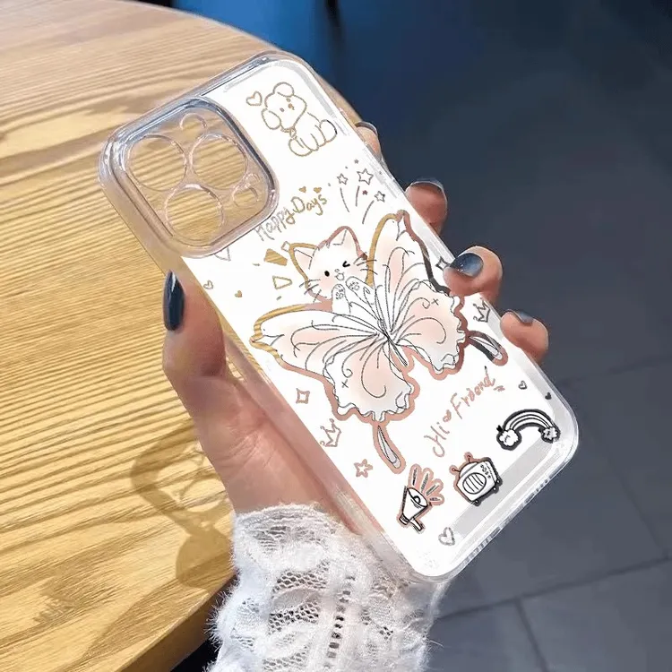 猫咪蝴蝶适用苹果16promax手机壳iPhone15防摔高级手机壳vivo