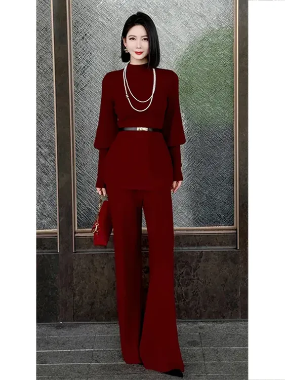 独特漂亮冬装一整套高级感巨好看小香风富家千金红色针织休闲套装
