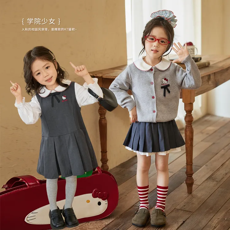 小O宝OKIDS童装 宝宝女童学院风kt猫2025秋季新款套装 OF574051