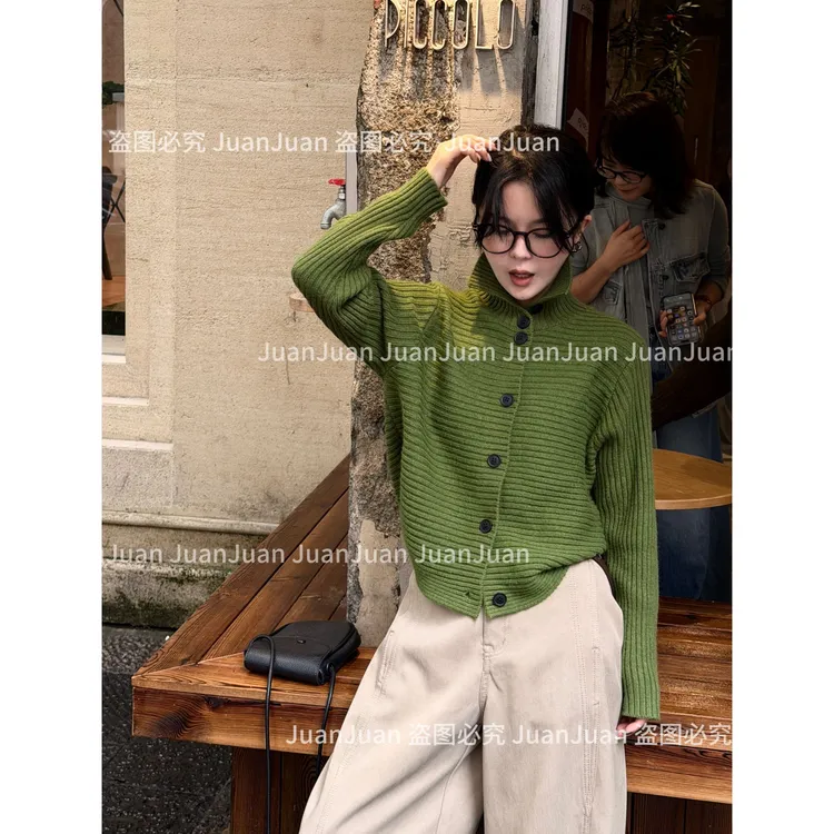 【陨石冰川】JUANJUAN立领针织毛衣单穿高级感一排扣