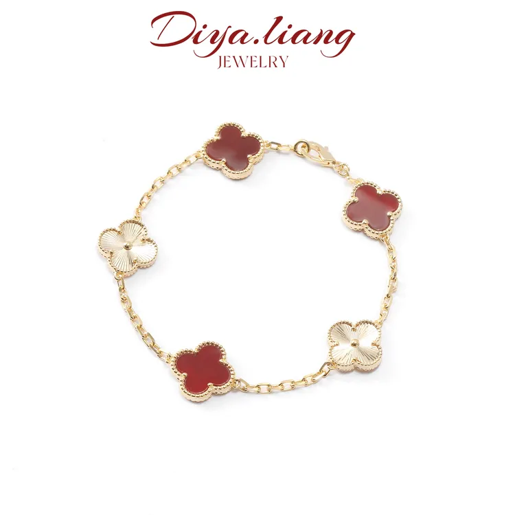 925银手链 梁雅帝新品【鸿福四叶五花手链】镭射切割设计款纯银手链