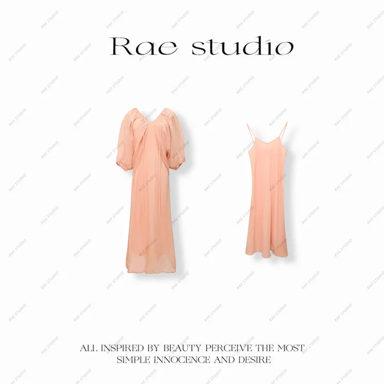 【Rae】法式慵懒松弛感100苎麻灯笼V领连衣裙+吊带 r498