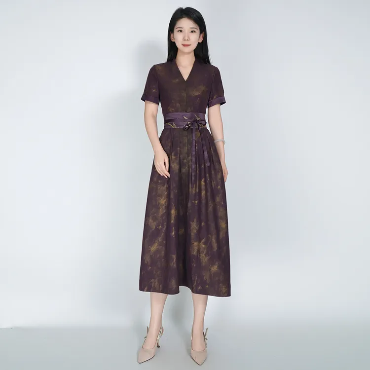 【非遗香云纱】浒城古娘桑蚕丝国风后妈裙光翼蝶舞连衣裙HBSS050587