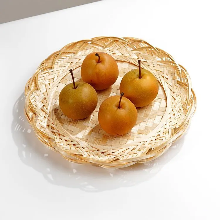 手工编织篮竹编收纳盘花边竹篮厨房收纳盘零食果蔬篮干果晾晒盘