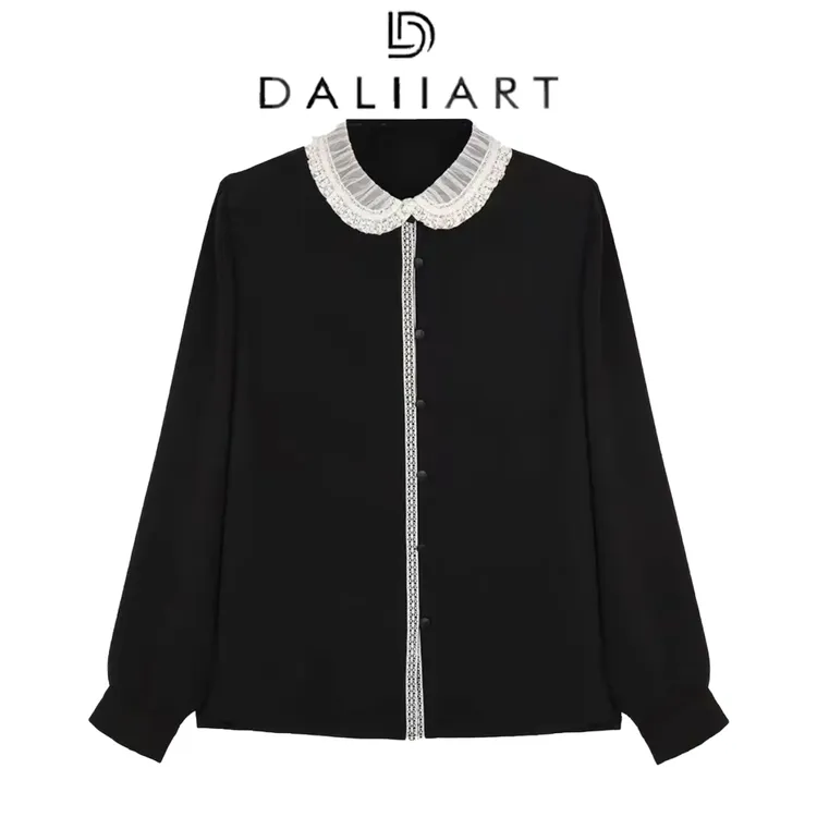 DALIART 芭蕾黑巧 日本帝人集团拼接蕾领娃娃领H型衬衫DLTX0676