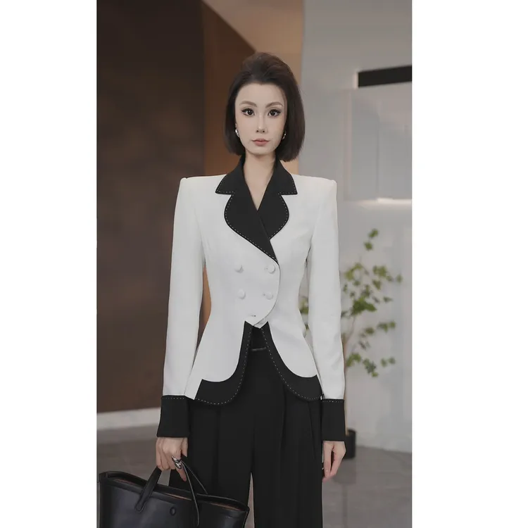 琦哥【午夜白鸽】原创设计拼色轻职场气质高级西装外套35253