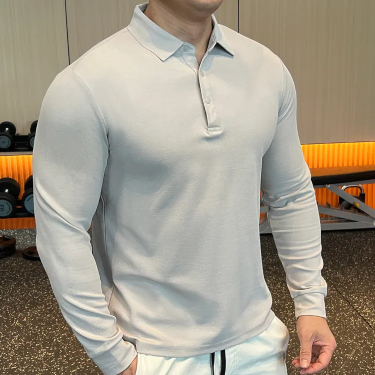 新款男士长袖polo衫气质T恤健身训练服紧身衣显壮衣打底衫显型男