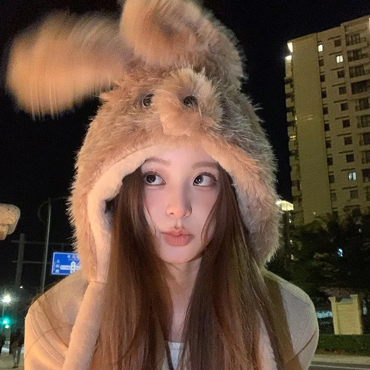 【吐司】新款耳朵会动可爱毛绒小狗耳朵帽子女冬季加厚保暖雷锋帽护