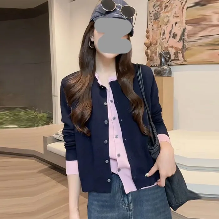 撞色假两件针织衫女2025早秋新款日常通勤洋气慵懒风宽松显瘦穿搭