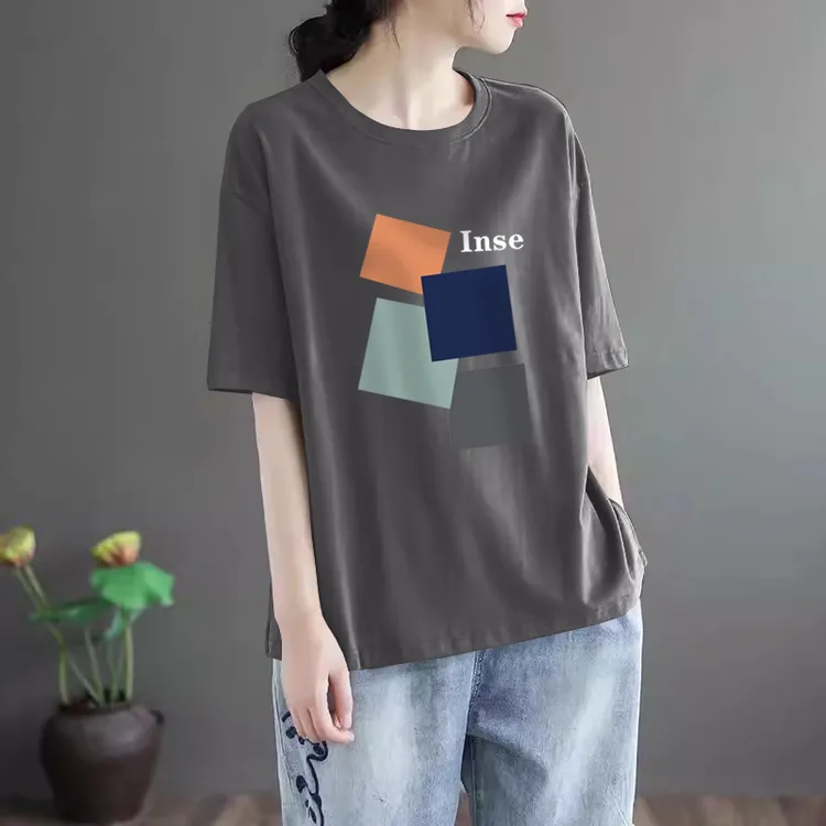 外贸大牌清仓捡漏专柜撤回大码女装纯棉短袖t恤夏季休闲印花上衣