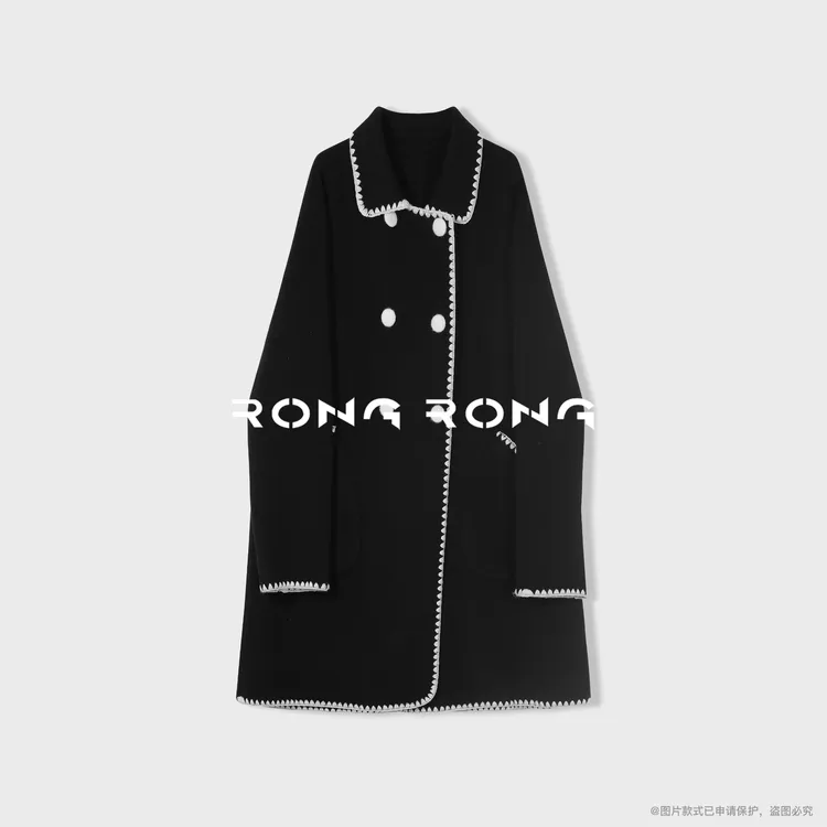 溶溶【飒爽风姿】RONGRONG 羊毛羊绒混纺重工贝壳绣双面呢大衣BH35