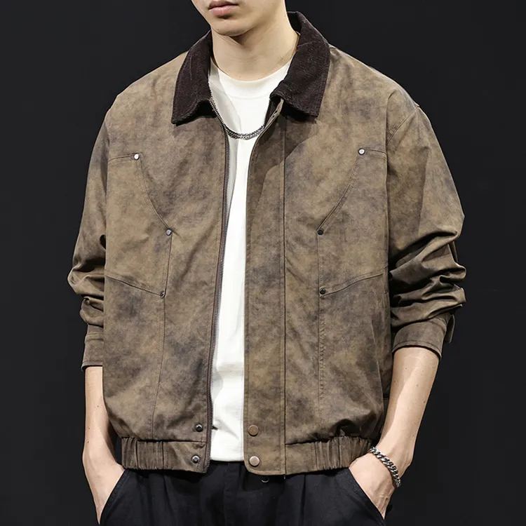 秋季新款美式复古重磅扎染夹克男2025潮牌宽松休闲户外机车外套男