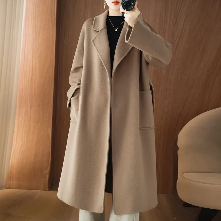 纯羊毛双面呢羊绒大衣女加长款宽松毛呢外套女显瘦双面呢大衣气质