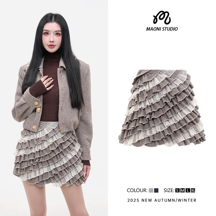 毛妮LADIESFIRST【云寄星眠】撞色荷叶边小众设计感半身短裙L2456