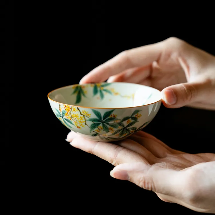 赞朴草木灰纯手绘桂花陶瓷普洱杯茶盏家用主人杯茶杯单杯功夫茶具