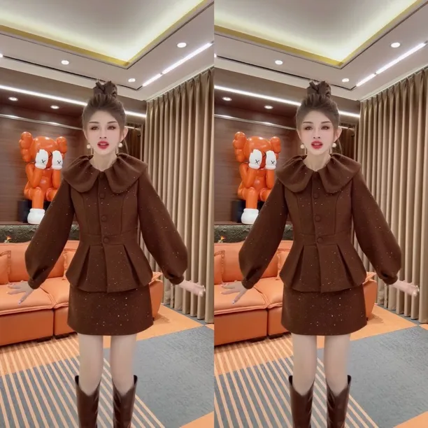 2025高级新款时尚香风气质上衣洋气显瘦百搭套装两件套遮肉冬季款