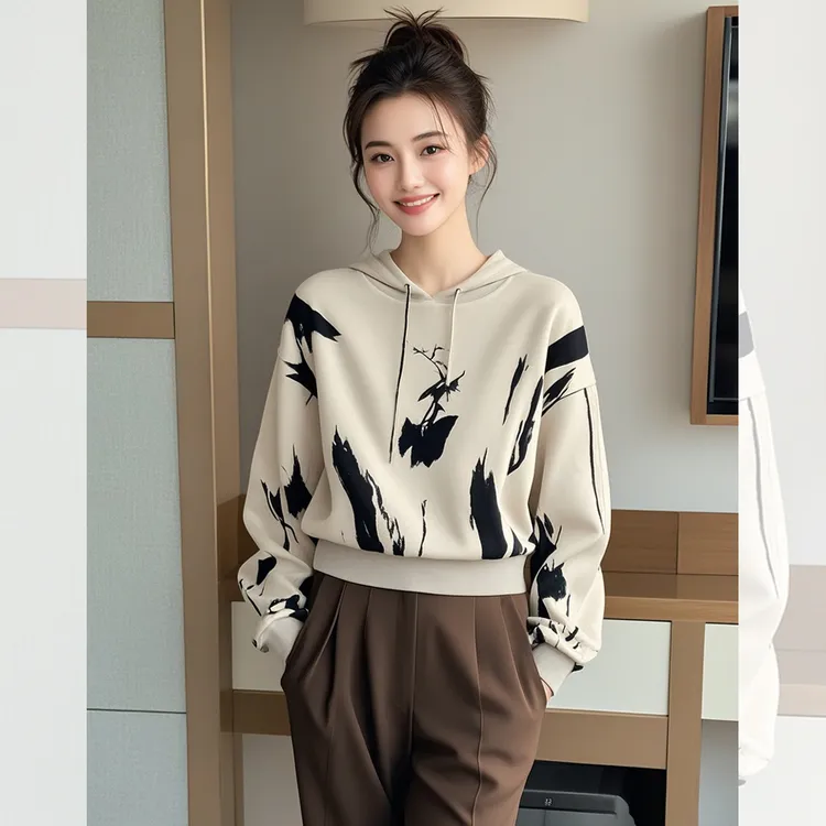 春秋新款女装时尚显瘦百搭卫衣复古法式减龄洋气上衣小个子女士潮