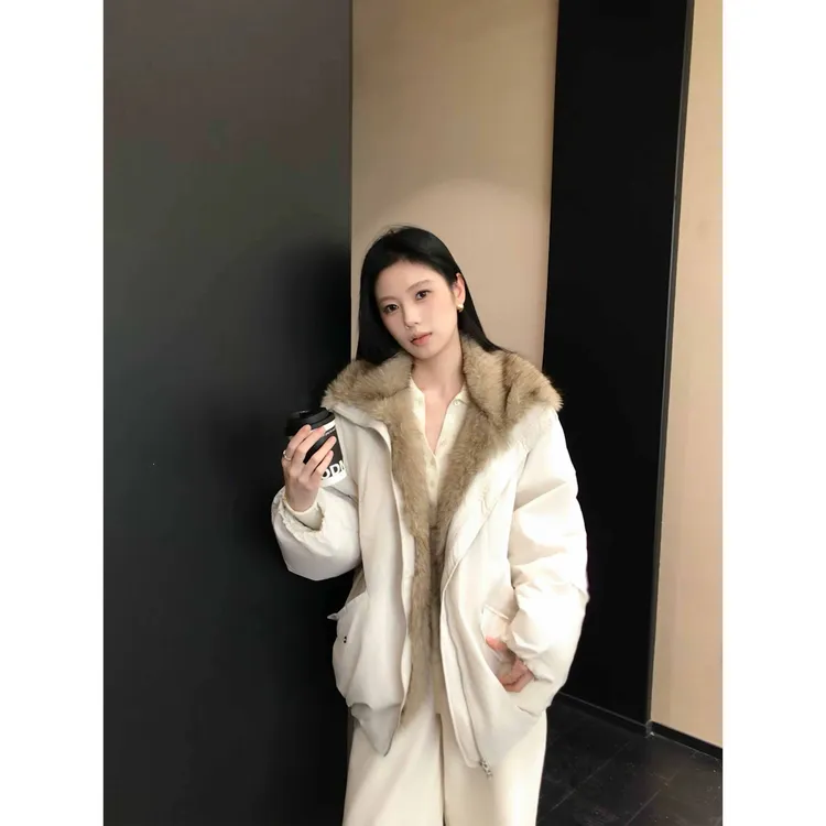 高级感座山雕环保皮草拼接毛领派克服巴恩风棉服男女款斯拉夫外套