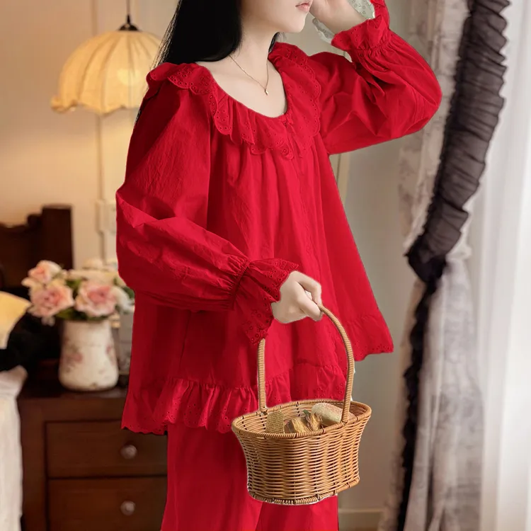 睡衣女款爆款2025新款套装纯棉春秋女士大码红色酒红本命年家居服