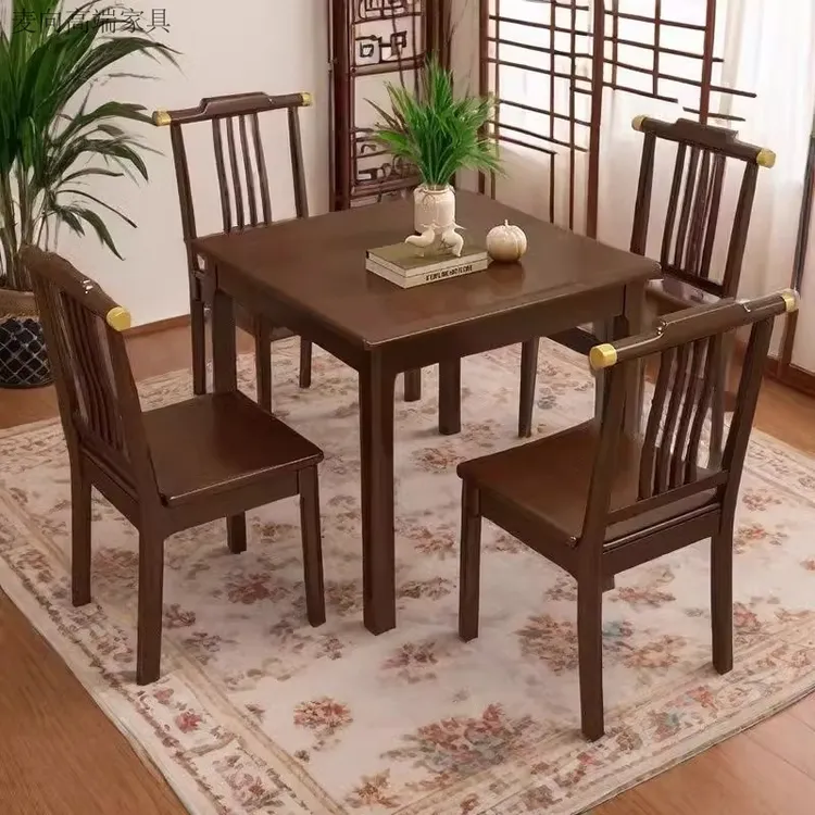 新中式餐桌实木腿方桌阳台用方形麻将桌家用小户型饭桌出租房茶桌