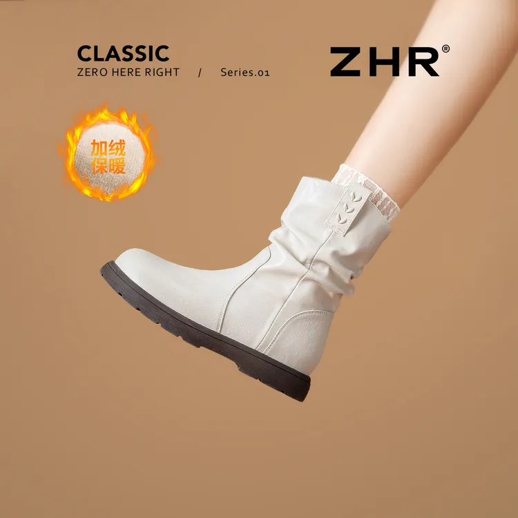 ZHR/则则精致洋气小短靴女2025新款秋冬季靴子增高加绒百搭堆堆靴