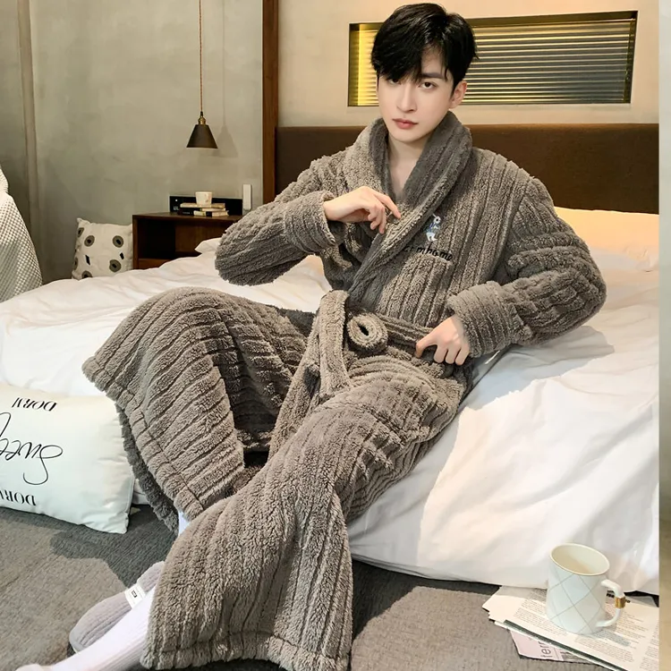 睡衣男秋冬季加厚长款珊瑚绒睡袍冬天保暖浴衣男士大码宽松浴袍