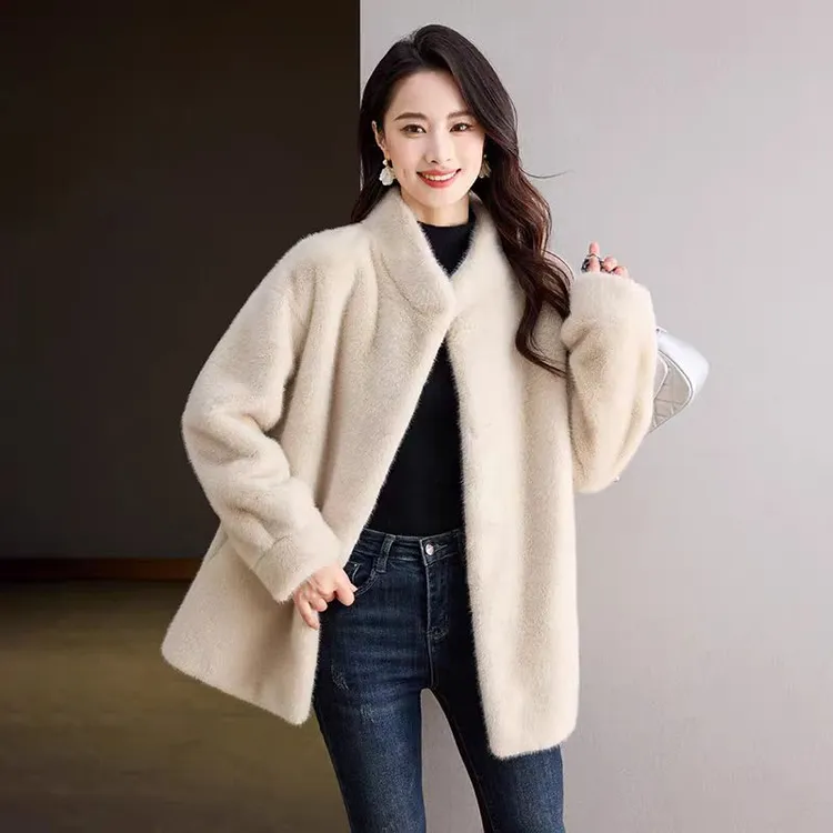 【立领衣长60】新款宽松设计百搭雪兰貂立领新款环保衣长60女装外套