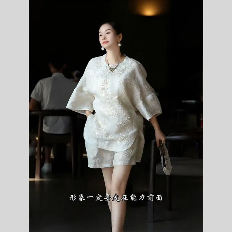 2025超火夏装一整套气质感清冷感禅意新中式国风上衣短裤两件套装