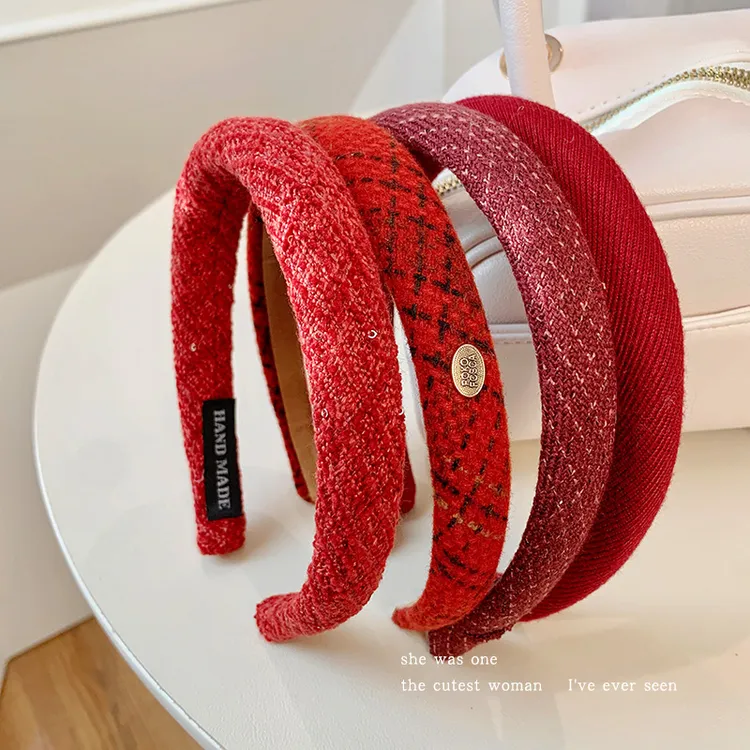 洋气压发红色格纹头饰简约百搭少女甜妹气质饰品