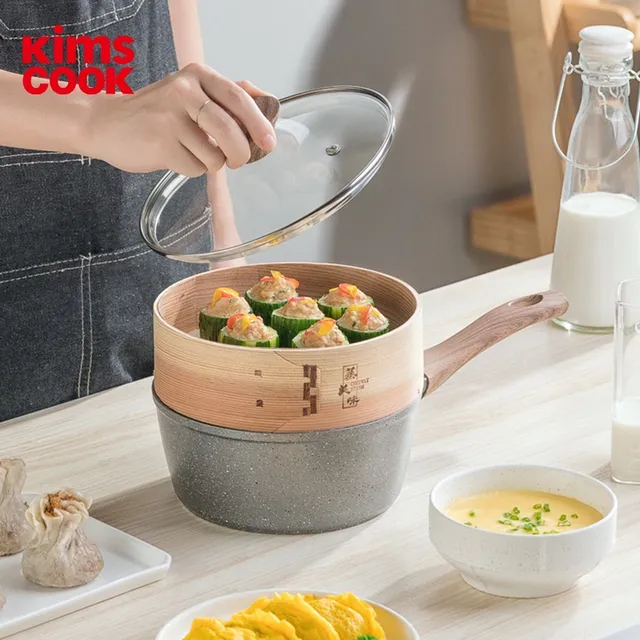 kimscook麦饭石小奶锅宝宝辅食锅煎煮一体锅不粘锅家用汤锅泡面锅