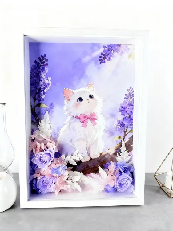 云南永生花紫色立体相框松果摆件32高23宽干花花束干花相框空框