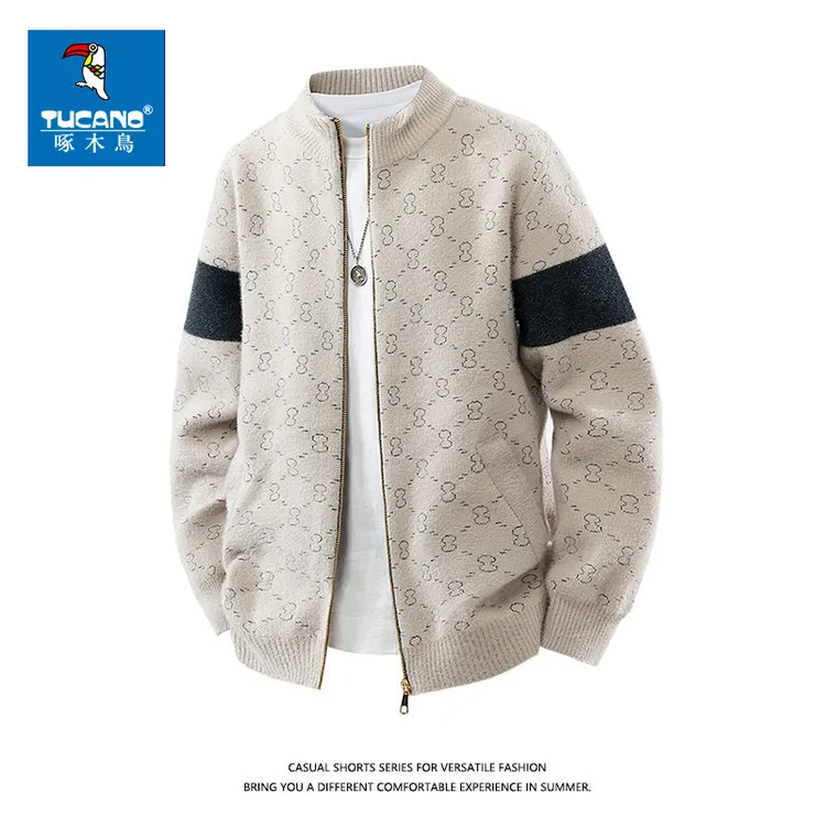 啄木鸟毛衣男款冬季爆款2025新款休闲百搭休闲针织衫立领男士开衫