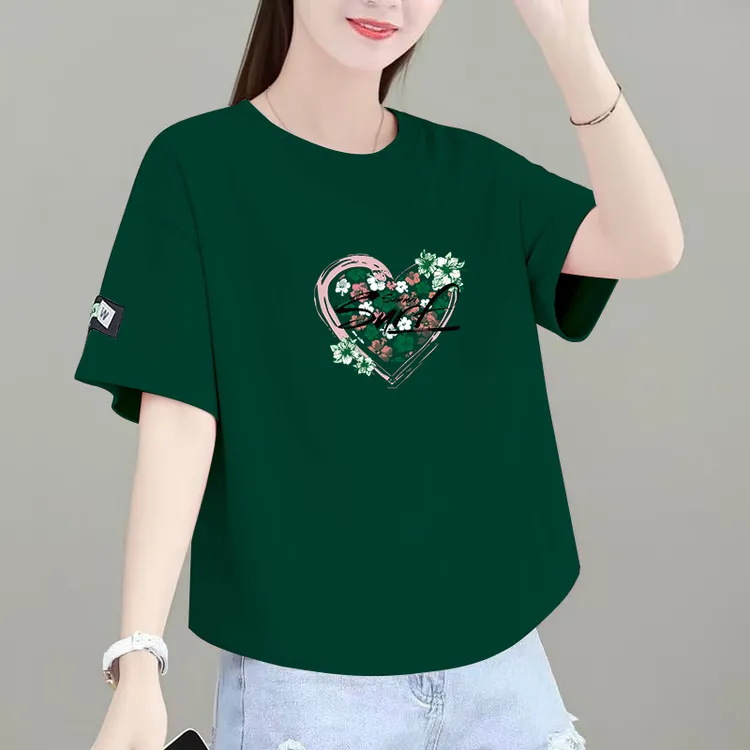 100纯棉短袖t恤女夏季新款宽松显瘦百搭印花洋气女士休闲韩版半袖